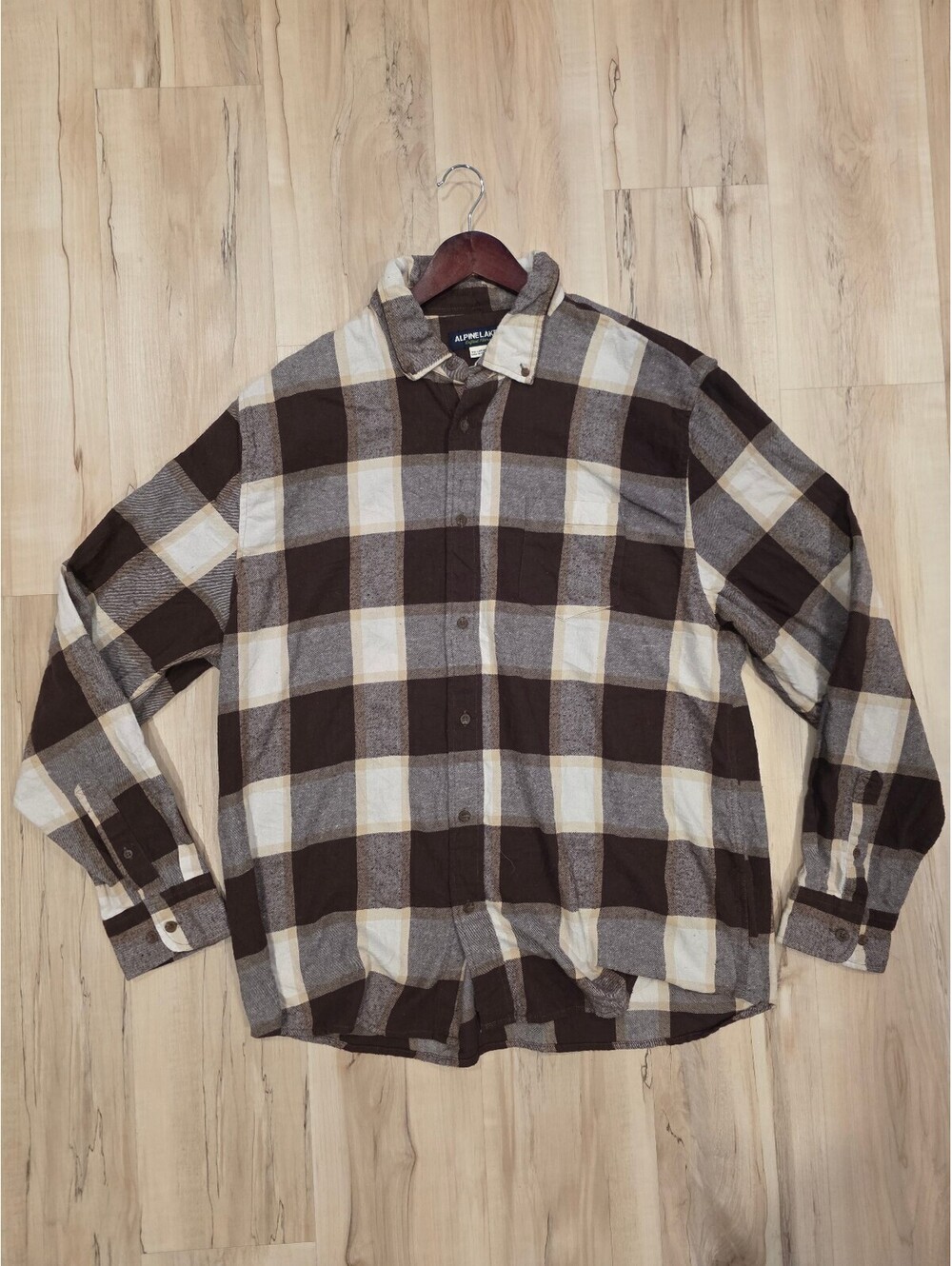 Alpine Lakes Men's Softest Flannel Button-Up Shirt 2XL Brown Beige Plaid